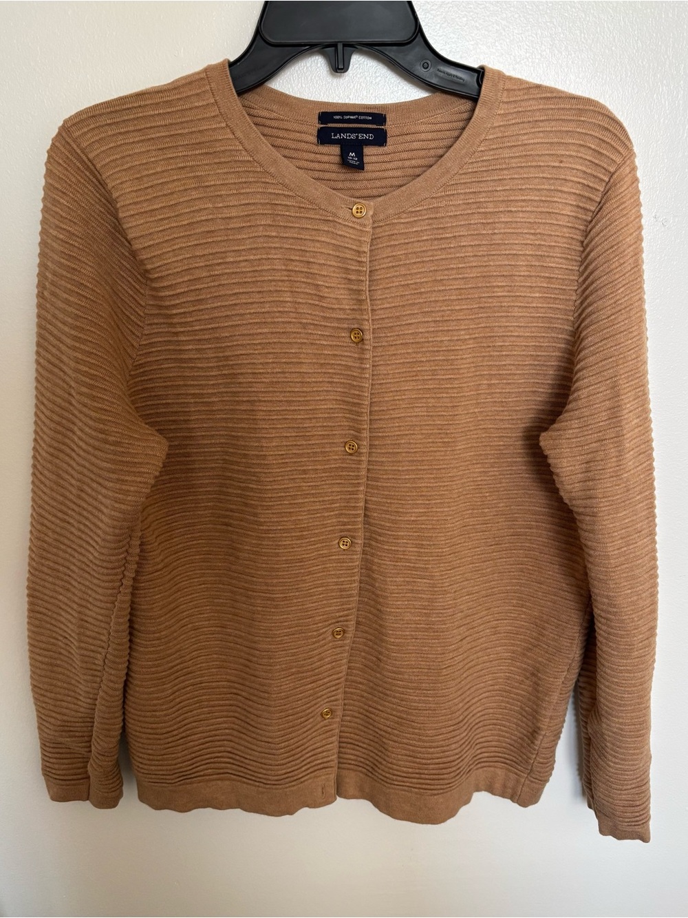 Lands' End Women's Camel Ribbed Button Cardigan